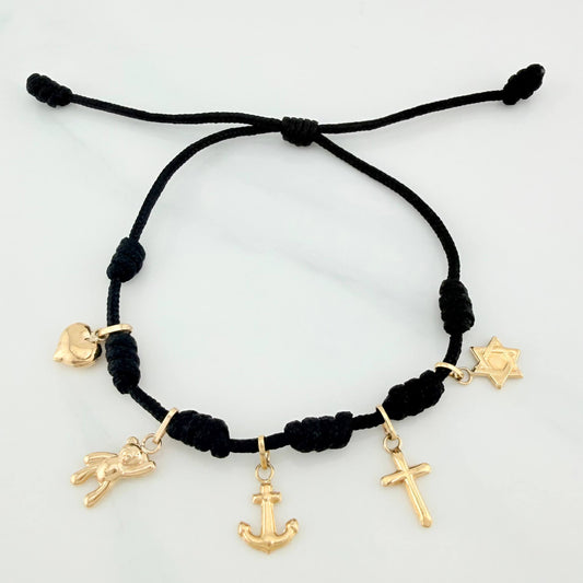 Black Woven Bracelet Six Knots Yellow Gold 18K