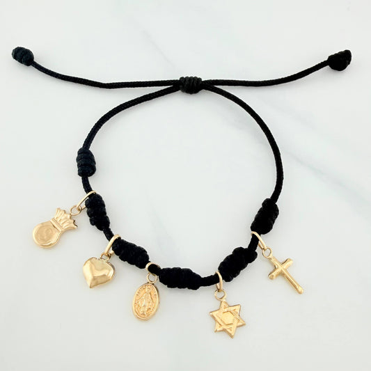 Black Woven Bracelet Six Knots Yellow Gold 18K