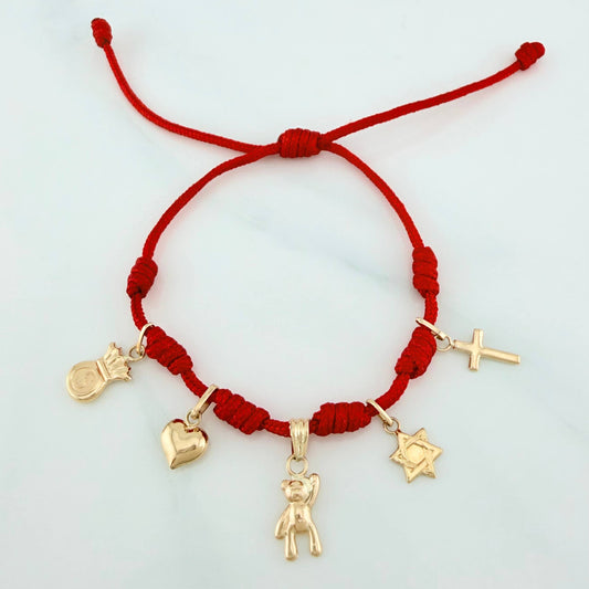 Red Woven Bracelet Six Knots Yellow Gold 18K