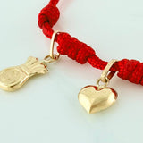 Pulsera Tejida Roja Seis Nudos Oro Amarillo 18K