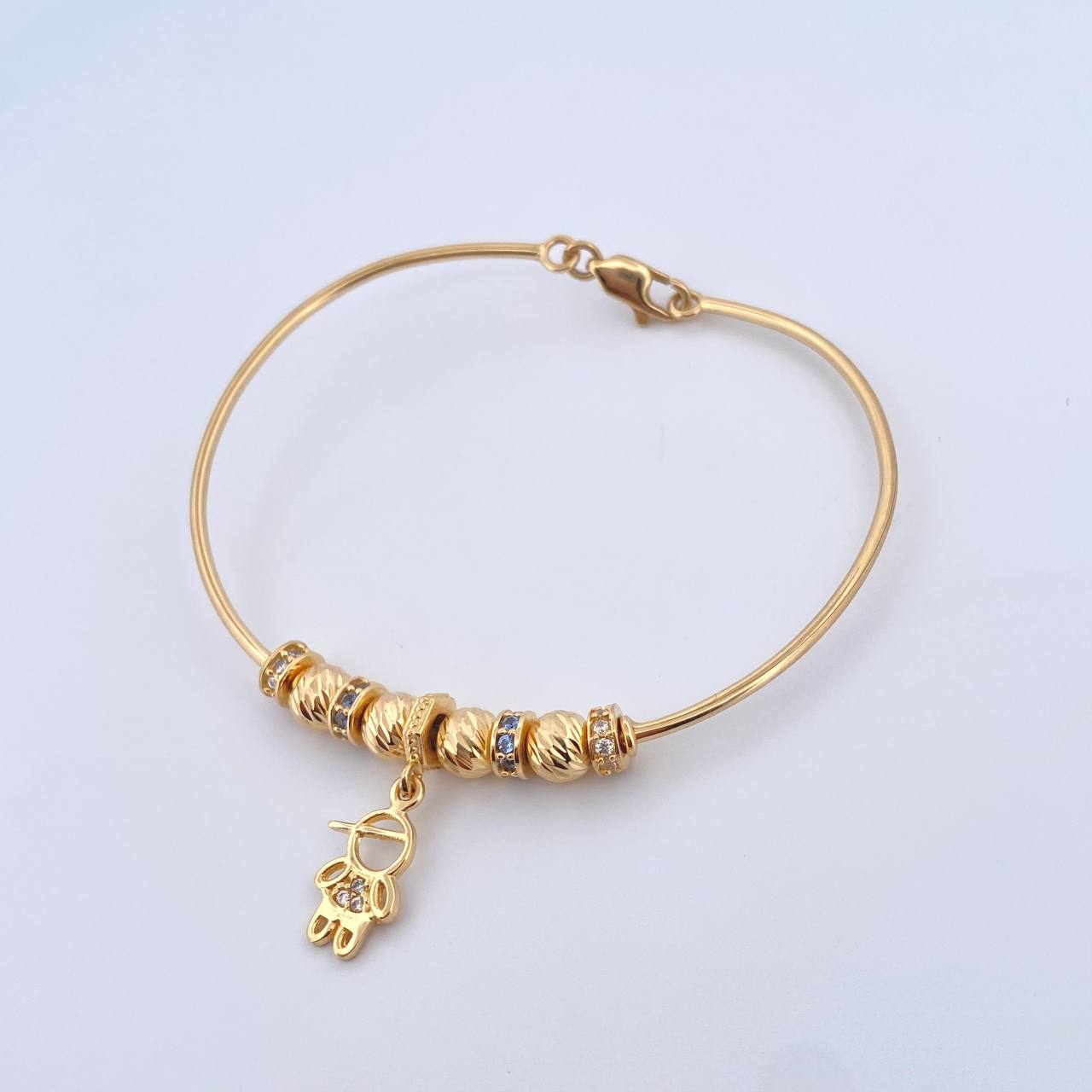 Bracelet PD Child 8.75gr / 18cm / 6mm Beads Diamond Cut White Zircons Blue Yellow Gold 18K ©