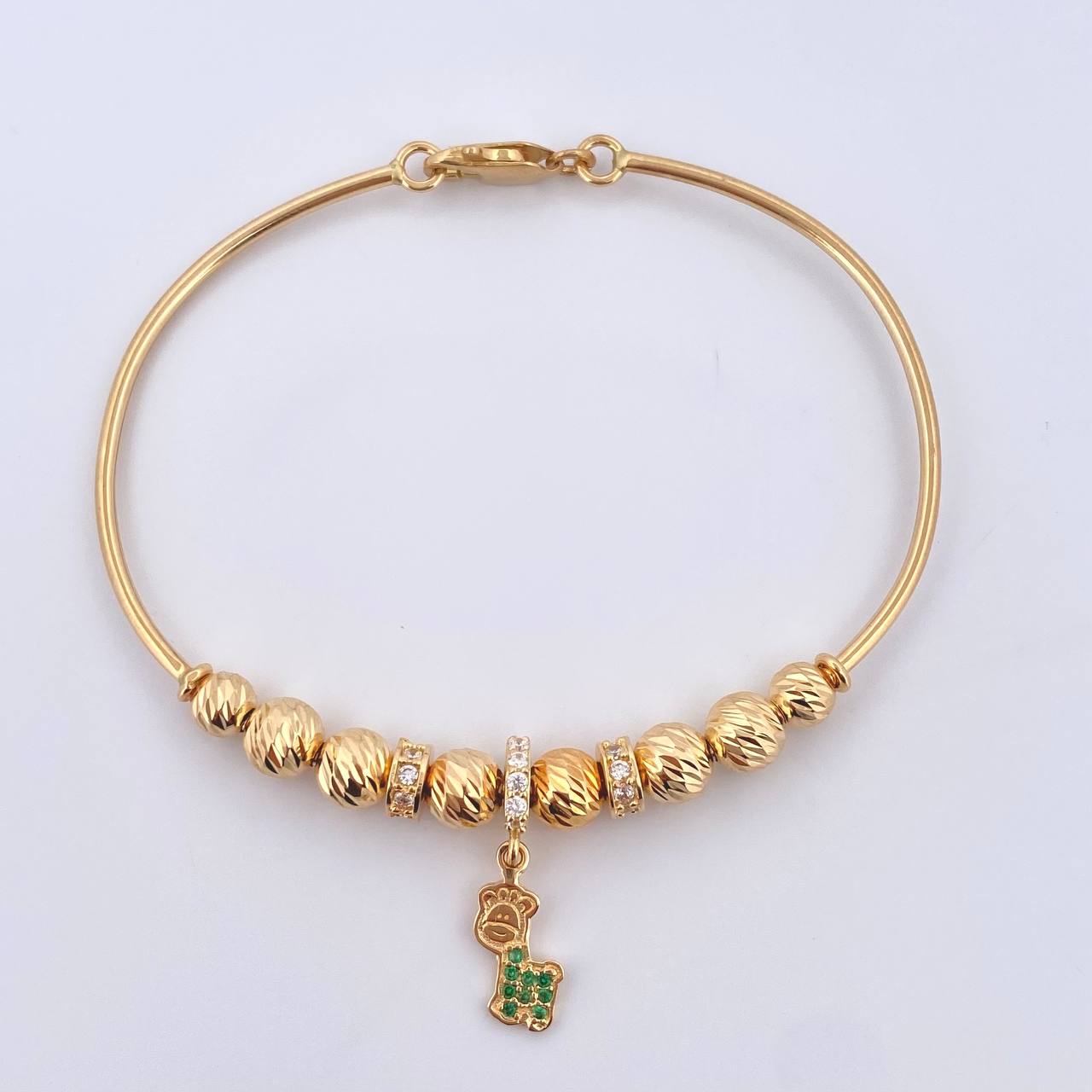 Bracelet PD Giraffe 7.8gr / 18cm / 5mm-4mm Beads Diamond Cut White Green Zircons Yellow Gold 18K ©