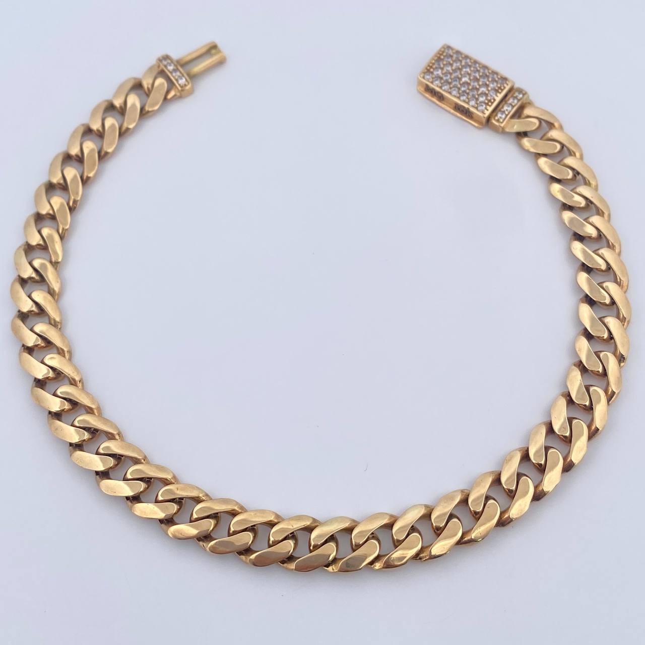 Cuban Links Bracelet 12gr / 20.1cm / 6.6mm Lobster Claw Box White Zirconia 18K Yellow Gold $