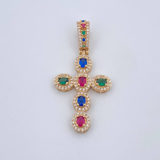 Dije Cruz Tupida 5.2gr / 4.5cm / Circones Azules Verdes Fucsias Blancos Oro Amarillo 18K $