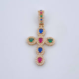 Dije Cruz Tupida 5.2gr / 4.5cm / Circones Azules Verdes Fucsias Blancos Oro Amarillo 18K $
