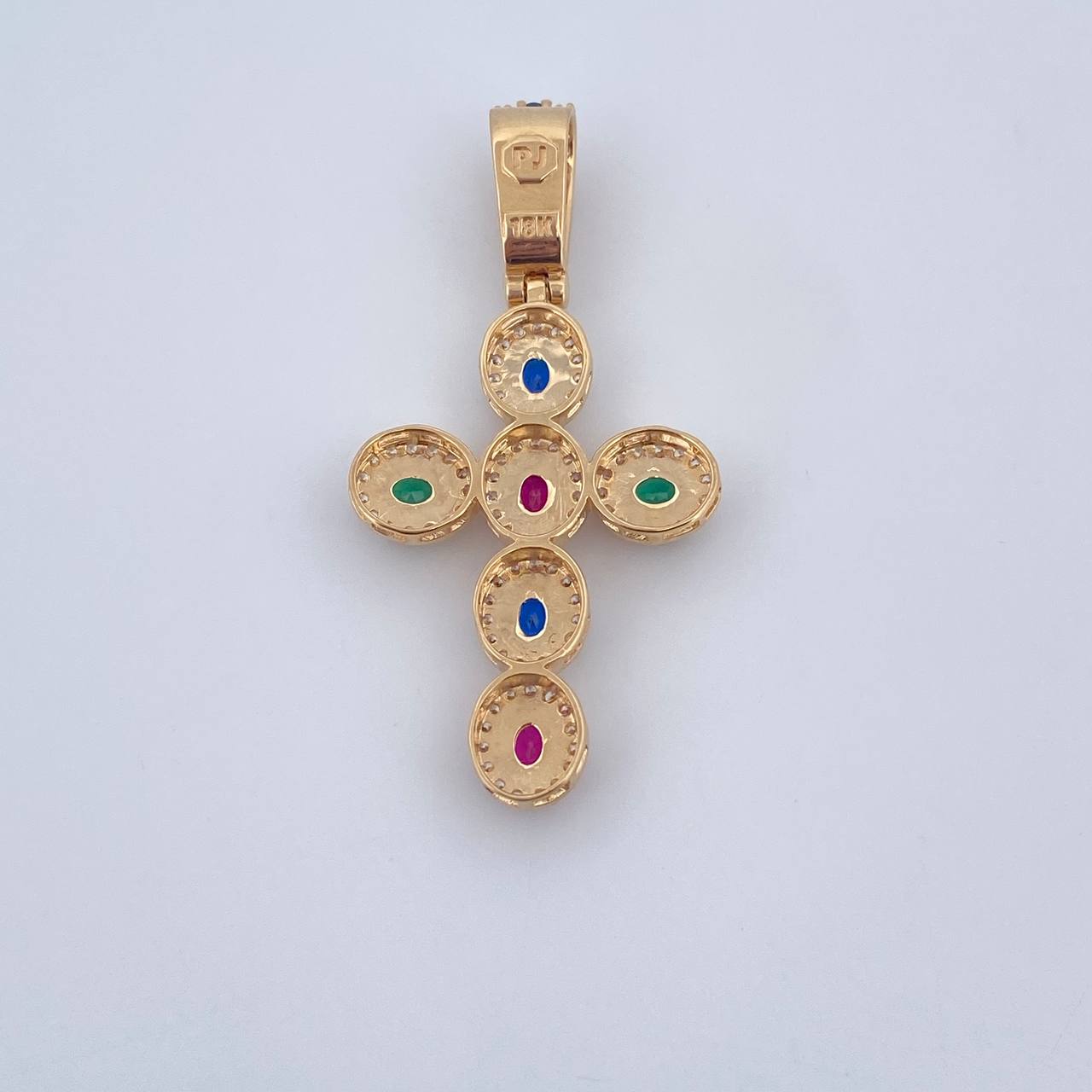 Dije Cruz Tupida 5.2gr / 4.5cm / Circones Azules Verdes Fucsias Blancos Oro Amarillo 18K $
