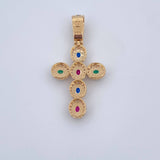 Dije Cruz Tupida 5.2gr / 4.5cm / Circones Azules Verdes Fucsias Blancos Oro Amarillo 18K $