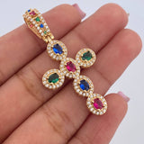 Dije Cruz Tupida 5.2gr / 4.5cm / Circones Azules Verdes Fucsias Blancos Oro Amarillo 18K $