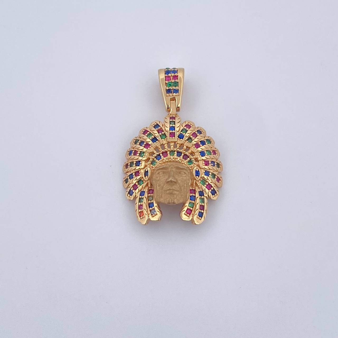 Pendant Indian 4.95gr / 3cm / Colored Zircons 18K Yellow Gold $