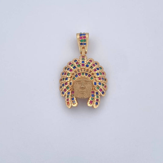 Pendant Indian 4.95gr / 3cm / Colored Zircons 18K Yellow Gold $