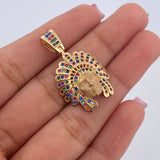 Pendant Indian 4.95gr / 3cm / Colored Zircons 18K Yellow Gold $