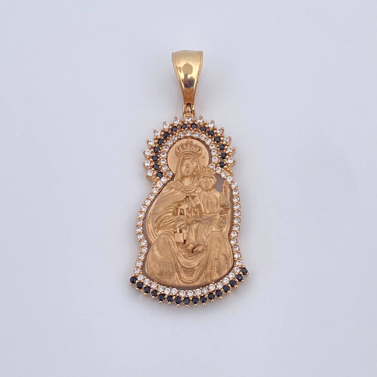 Pendant Virgin of Carmen 7.25gr / 4cm / Black and White Zircons 18K Yellow Gold $