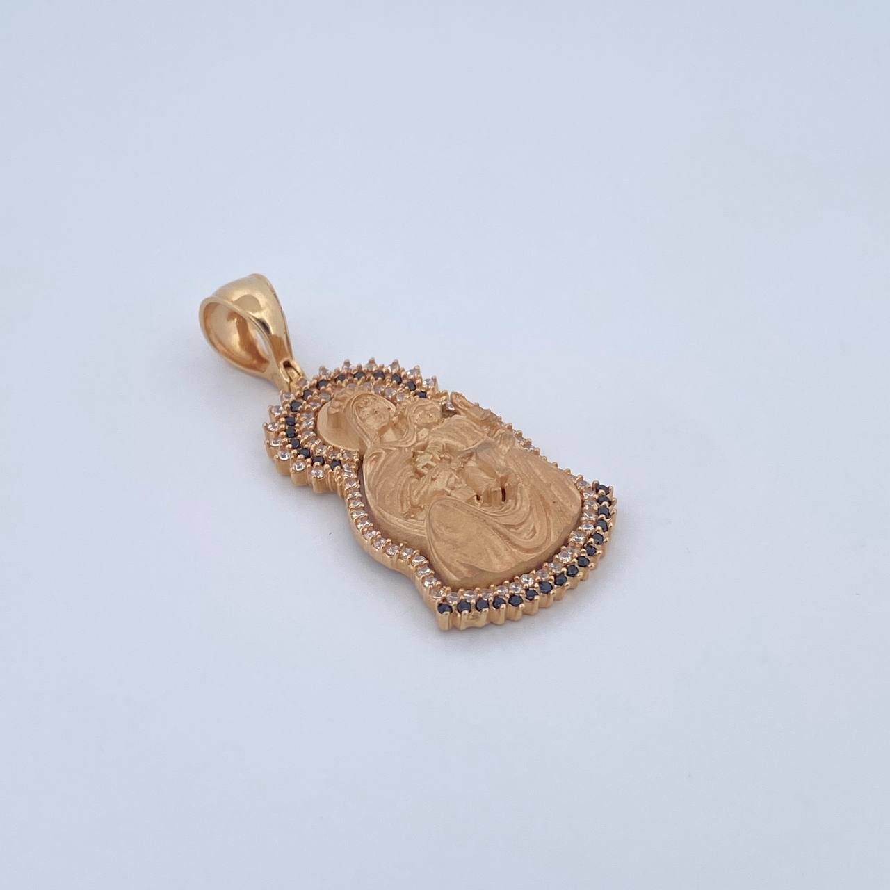 Pendant Virgin of Carmen 7.25gr / 4cm / Black and White Zircons 18K Yellow Gold $