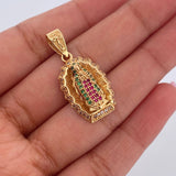 Dije Virgen Guadalupe 4.05gr / 3cm / Circones Fucsias Verdes Blancos Oro Amarillo 18K $