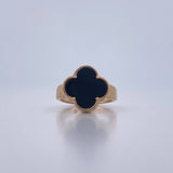 Anillo Trebol 4.65gr / T6 3/4 / Onix Negro Oro Amarillo 18K $
