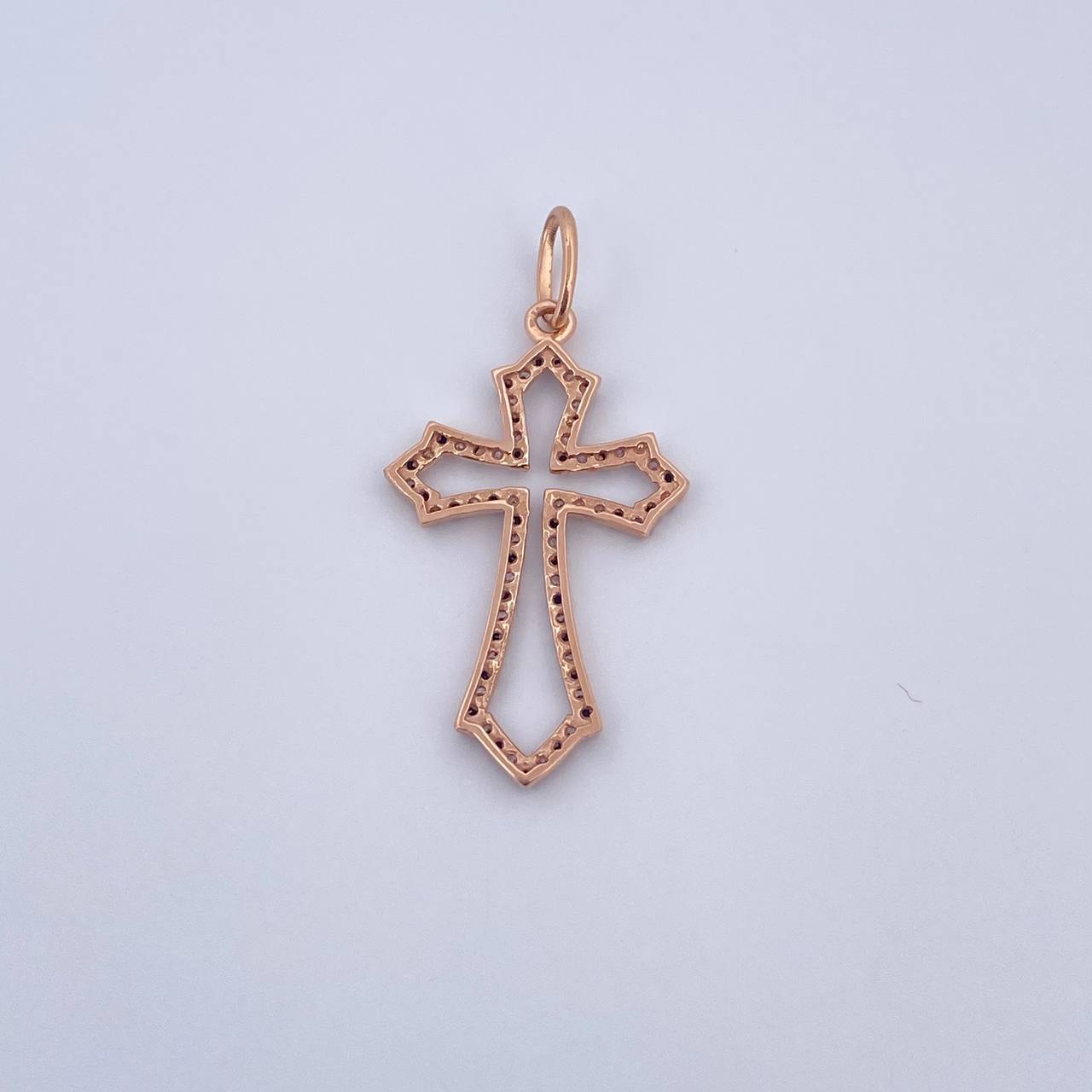 Pendant Cross Silhouette 1.65gr / 3.5cm / Black and White Zircons 18K Rose Gold $