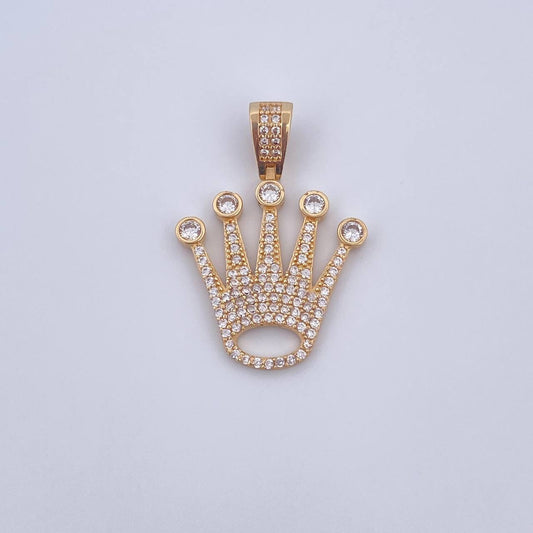 Dije Corona RX 3.55gr / 3.1cm / Circones Blancos Oro Amarillo 18K $