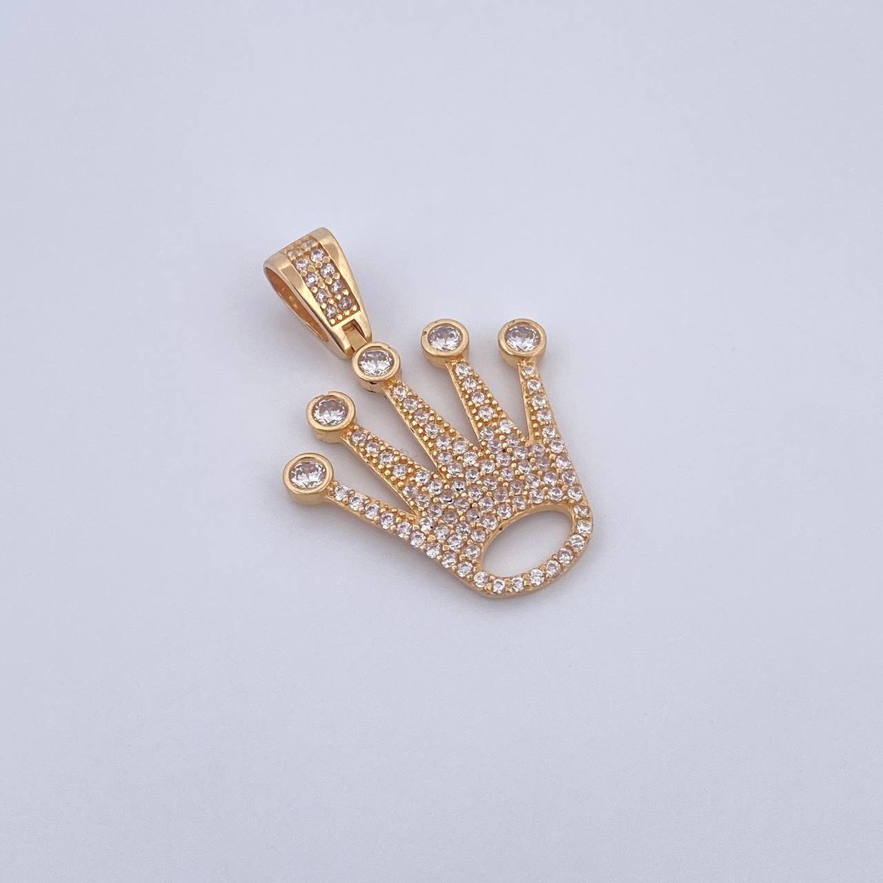 Dije Corona RX 3.55gr / 3.1cm / Circones Blancos Oro Amarillo 18K $