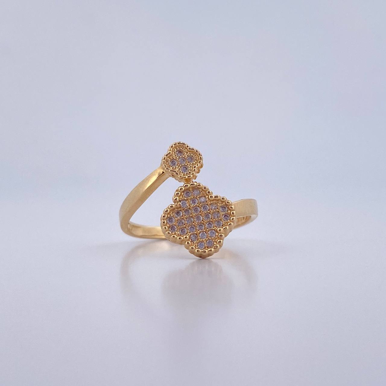 Hug Ring Clover 3.05gr / T6 1/2 / White Zircons 18K Yellow Gold $