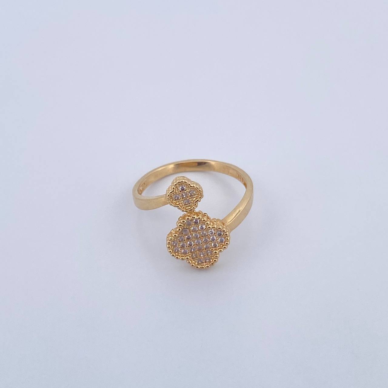 Hug Ring Clover 3.05gr / T6 1/2 / White Zircons 18K Yellow Gold $
