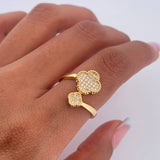 Hug Ring Clover 3.05gr / T6 1/2 / White Zircons 18K Yellow Gold $