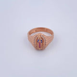 Anillo Virgen Guadalupe 4.95gr / T8 / Circones Fucsias Azules Blancos Oro Rosa 18K $