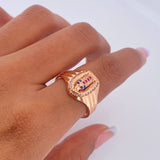 Anillo Virgen Guadalupe 4.95gr / T8 / Circones Fucsias Azules Blancos Oro Rosa 18K $