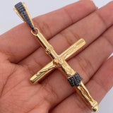 Pendant Cross Christ 7.65gr / 6.5cm / Black Zircons Two-tone Black Yellow 18K $