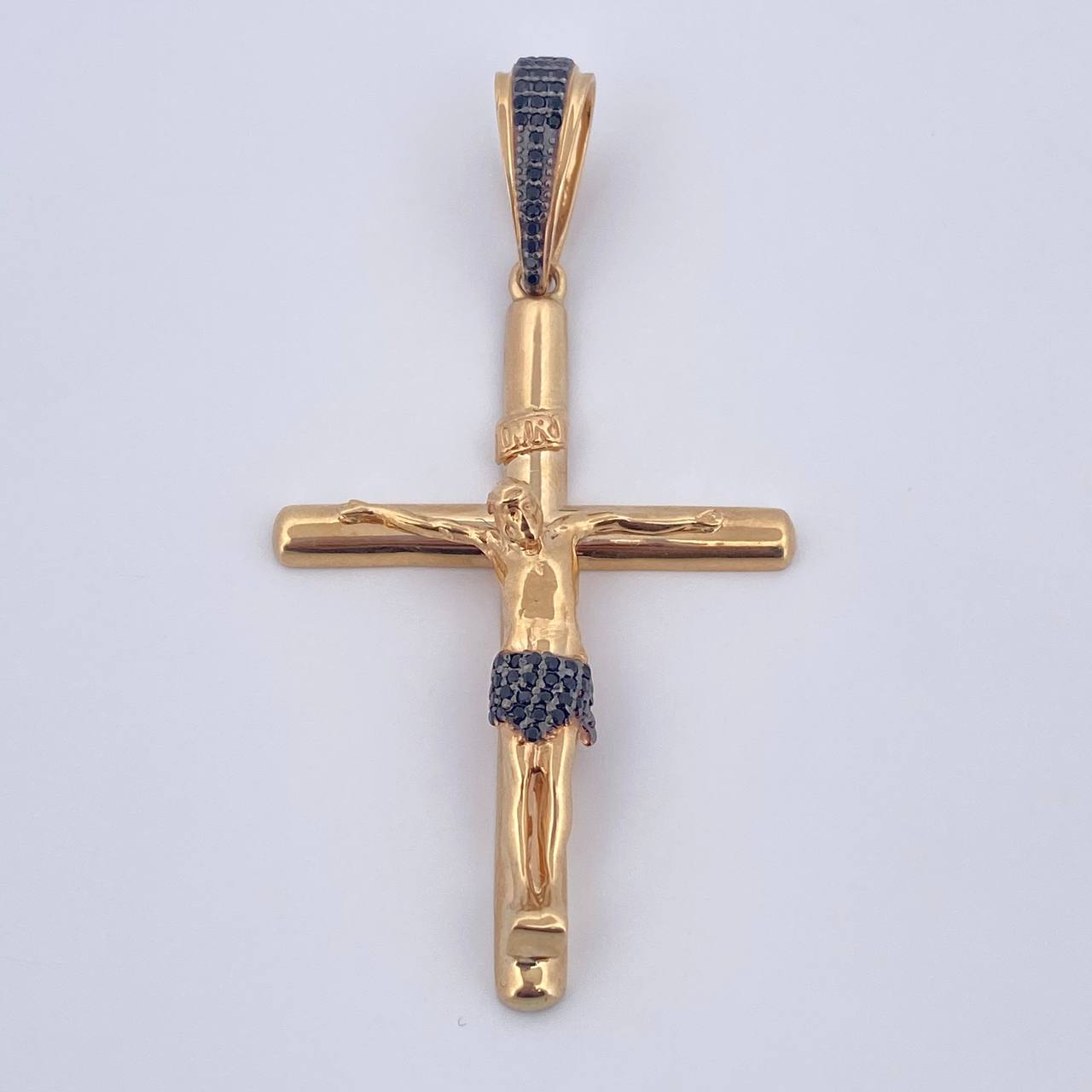 Pendant Cross Christ 7.65gr / 6.5cm / Black Zircons Two-tone Black Yellow 18K $
