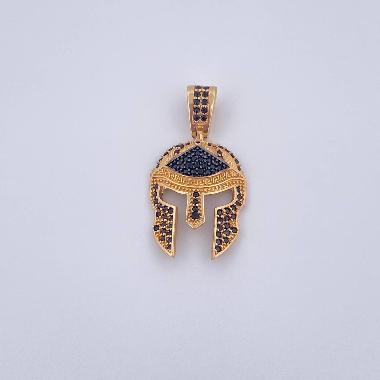 Pendant Gladiator Helmet 3.45gr / 3cm / Black Zircons Two-tone Black Yellow 18K &