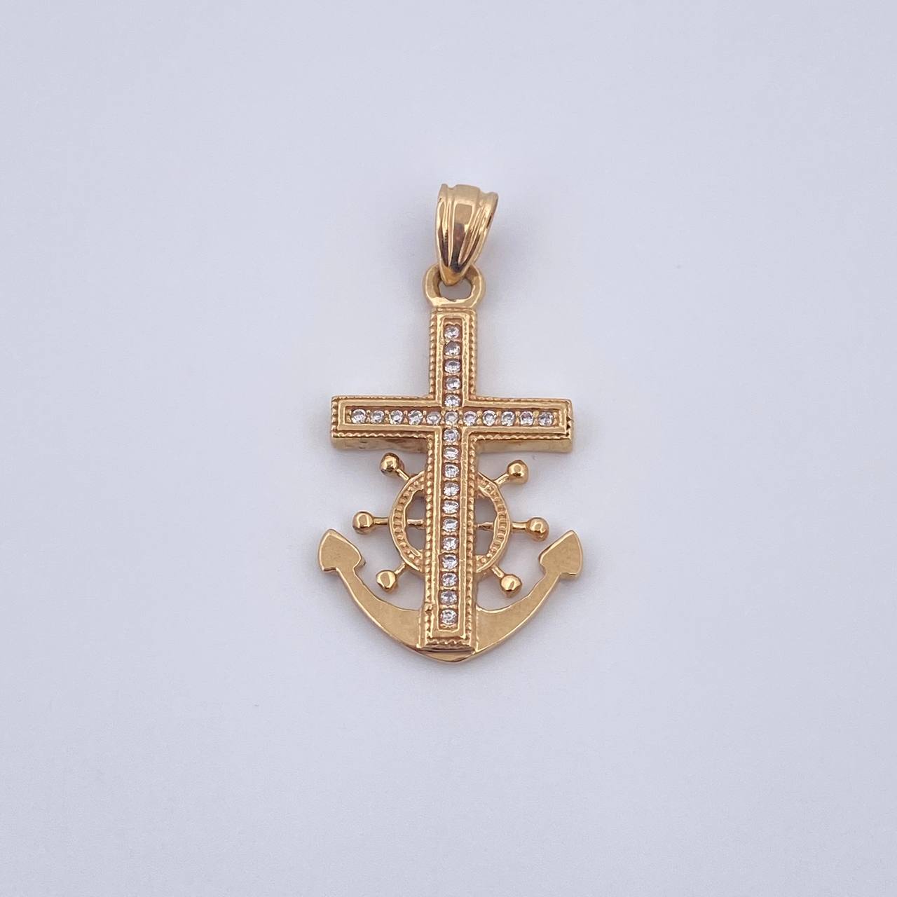 Pendant Anchor Rudder 2.8gr / 3cm / White Zircons 18K Yellow Gold $