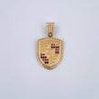 Pendant Shield PS 3.4gr / 2.9cm / Fuchsia Black White Zircons Yellow Gold 18K &