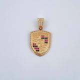 Pendant Shield PS 3.65gr / 2.8cm / Fuchsia Black White Zircons 18K Yellow Gold $