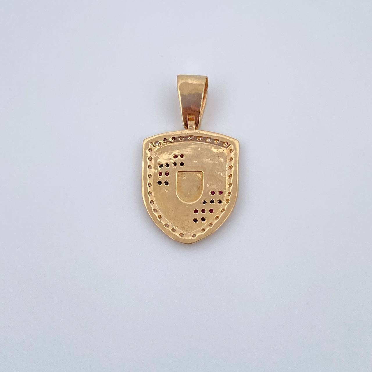 Pendant Shield PS 3.4gr / 2.9cm / Fuchsia Black White Zircons Yellow Gold 18K &