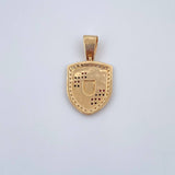 Pendant Shield PS 3.65gr / 2.8cm / Fuchsia Black White Zircons 18K Yellow Gold $