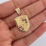 Pendant Shield PS 3.65gr / 2.8cm / Fuchsia Black White Zircons 18K Yellow Gold $