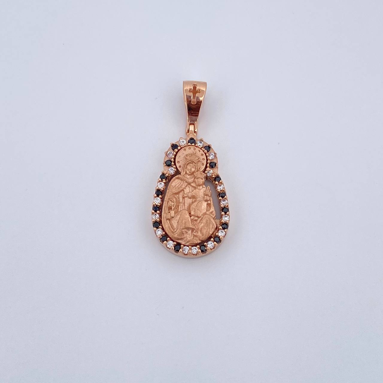 Pendant Virgen Del Carmen 2.45gr / 2.5cm / Black White Zircons 18K Rose Gold $