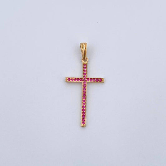 Dije Cruz 1.1gr / 3.3cm / Circones Fucsias Oro Amarillo 18K $