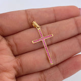 Dije Cruz 1.1gr / 3.3cm / Circones Fucsias Oro Amarillo 18K $