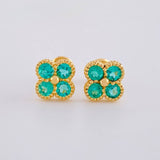 Stud Earrings Clover Emeralds 78 Pts 1.9 g / in / 7.3 mm Yellow Gold 18K