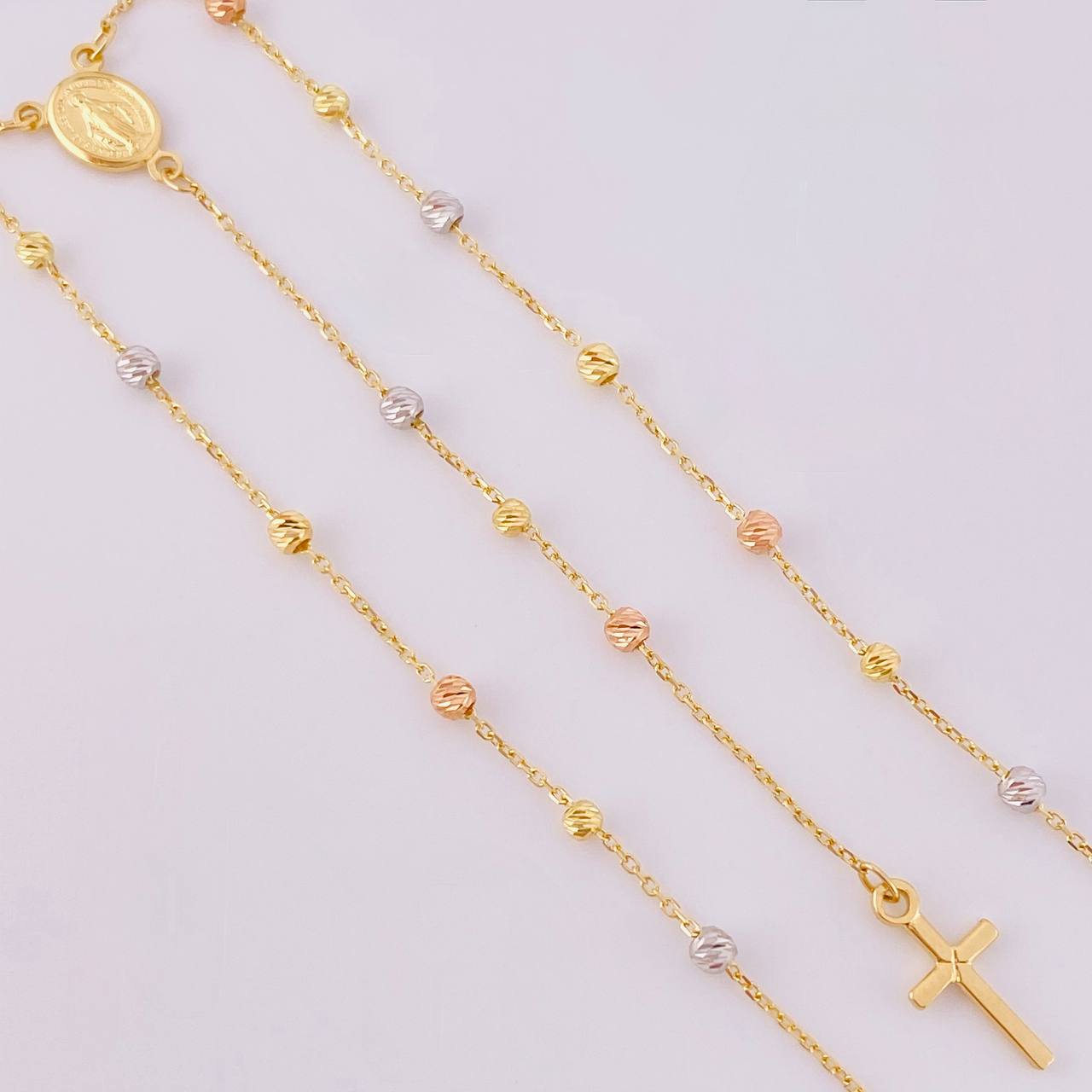 Rosario Virgen Milagrosa Cruz Lisa 2.75 g / 18 in / 0.9 mm Tres Oros 18K