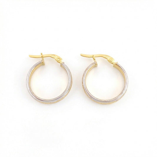 Scaled Rail Hoop Earrings 2.1gr / 3/4 in / Two-Tone Yellow White 18K Gold *