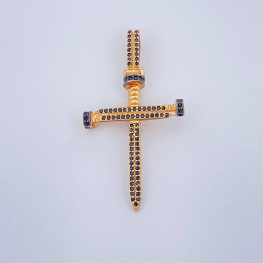 Pendant Nail Cross 4.15gr / 1.9in / Two Tone Black Yellow 18K $