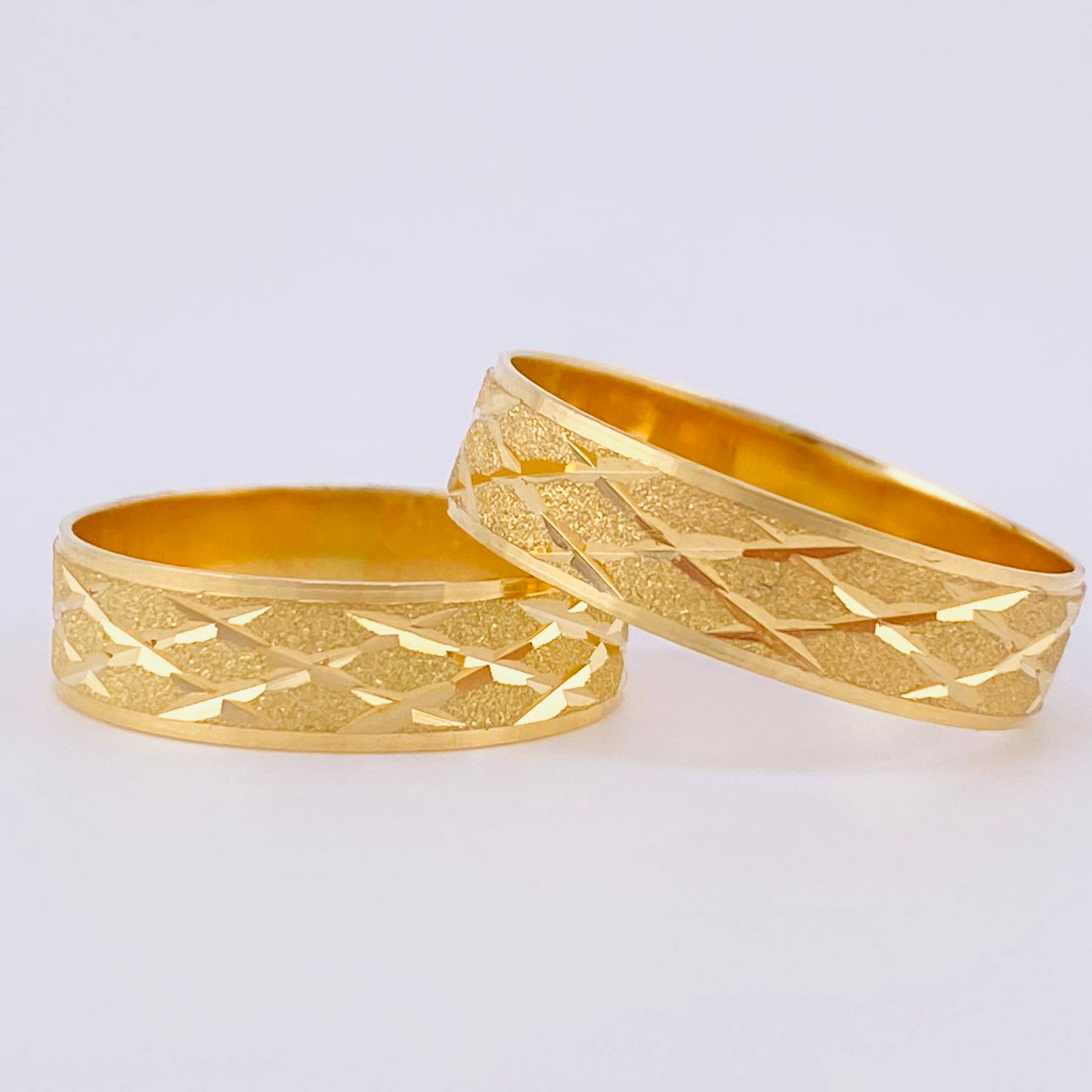 Set Argolla Malla Zig-Zag Diamantada Mate 5.35 g Oro Amarillo 18K (A.C)