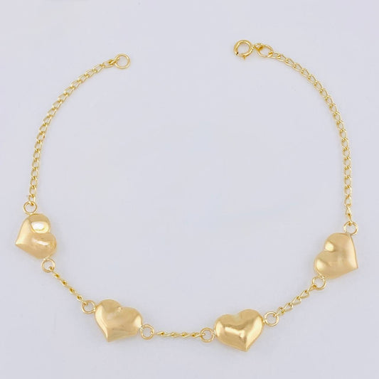Pulso Cuarteto De Corazones 2.85 g / 7 1/2 in / 1.6 mm Oro Amarillo 18K