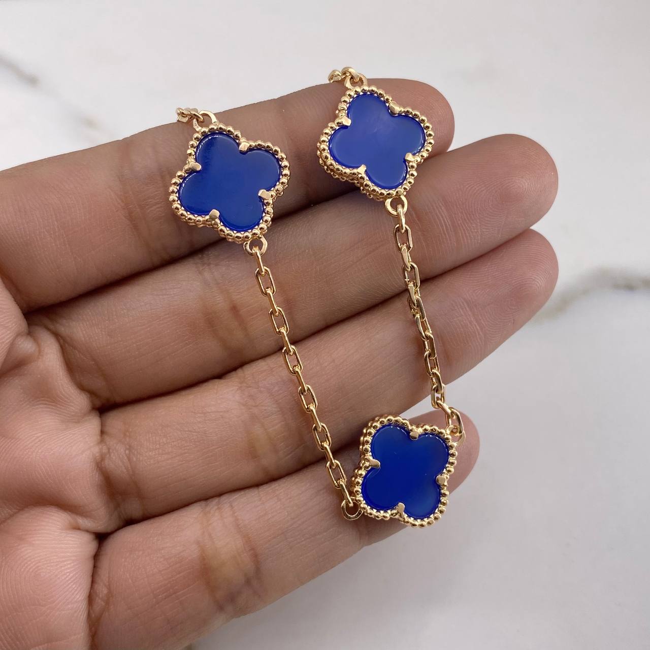 Clover Chain VCyA 37.15gr / 67.2cm / 2.1mm Lapid Lazury Blue Yellow Gold 18K $