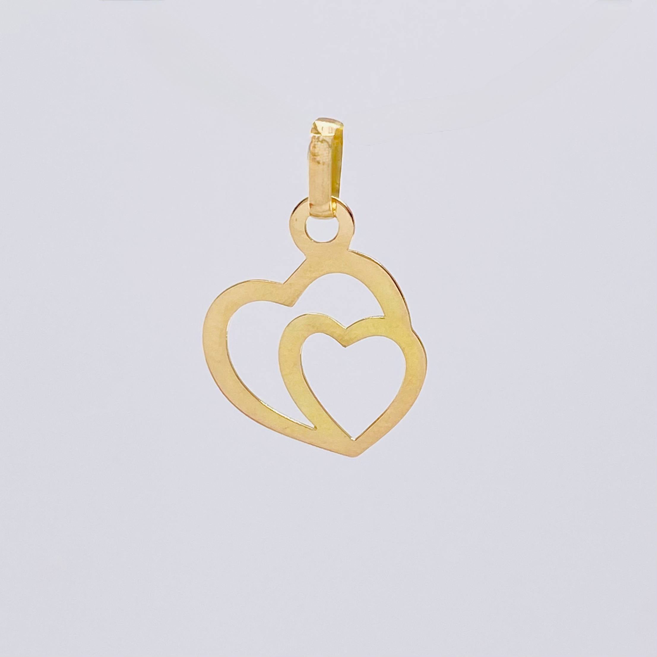 Dije Doble Corazon 0.4gr / 3/4 in / Oro Amarillo 18K *