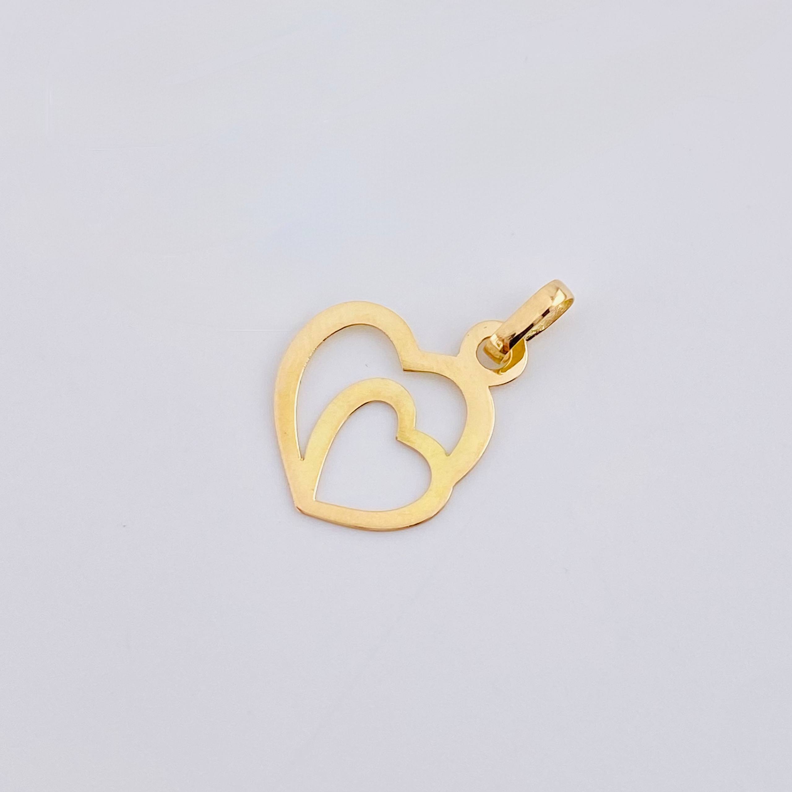 Dije Doble Corazón 0.45 g / 3/4 in Oro Amarillo 18K