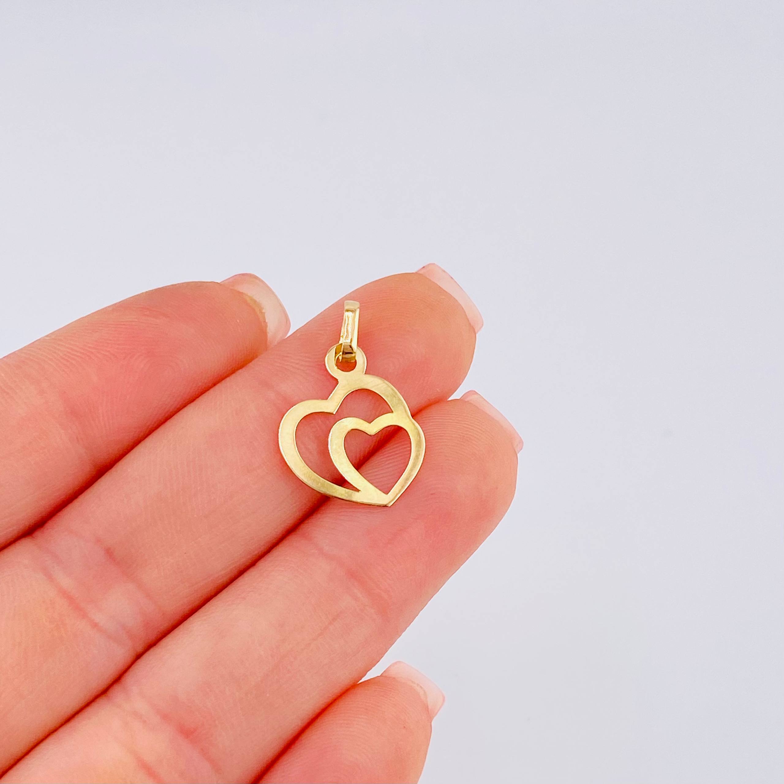 Dije Doble Corazon 0.4gr / 3/4 in / Oro Amarillo 18K
