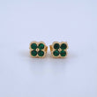 Stud Earrings Textured Edge Flower 1.2gr / 5mm Green Zircons 18K Yellow Gold ©